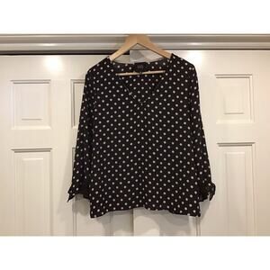W5 Women's Top Size M Black Beige Polka Dot 3/4 Sleeve Career Feminine Casual